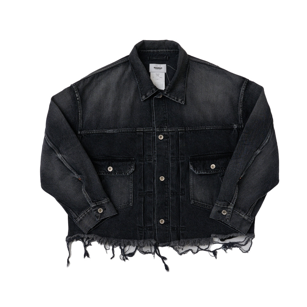 CUT OFF OVERSIZED DENIM JACKET｜BLACK – NOU-KON