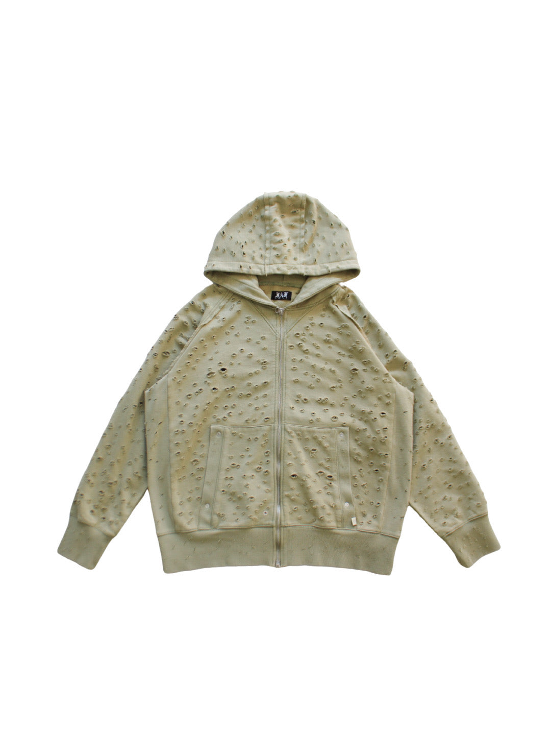 DAMEGED ZIP UP HOODIE｜KHAKI