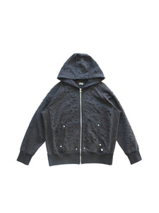 DAMEGED ZIP UP HOODIE｜BLACK