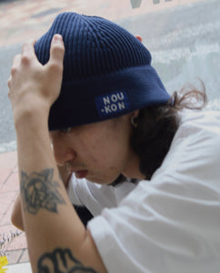 NOU-KON  STRIPE KNIT HAT｜NAVY / ORANGE