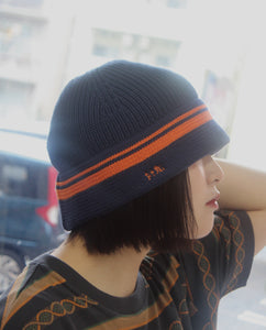 NOU-KON  STRIPE KNIT HAT｜NAVY / ORANGE