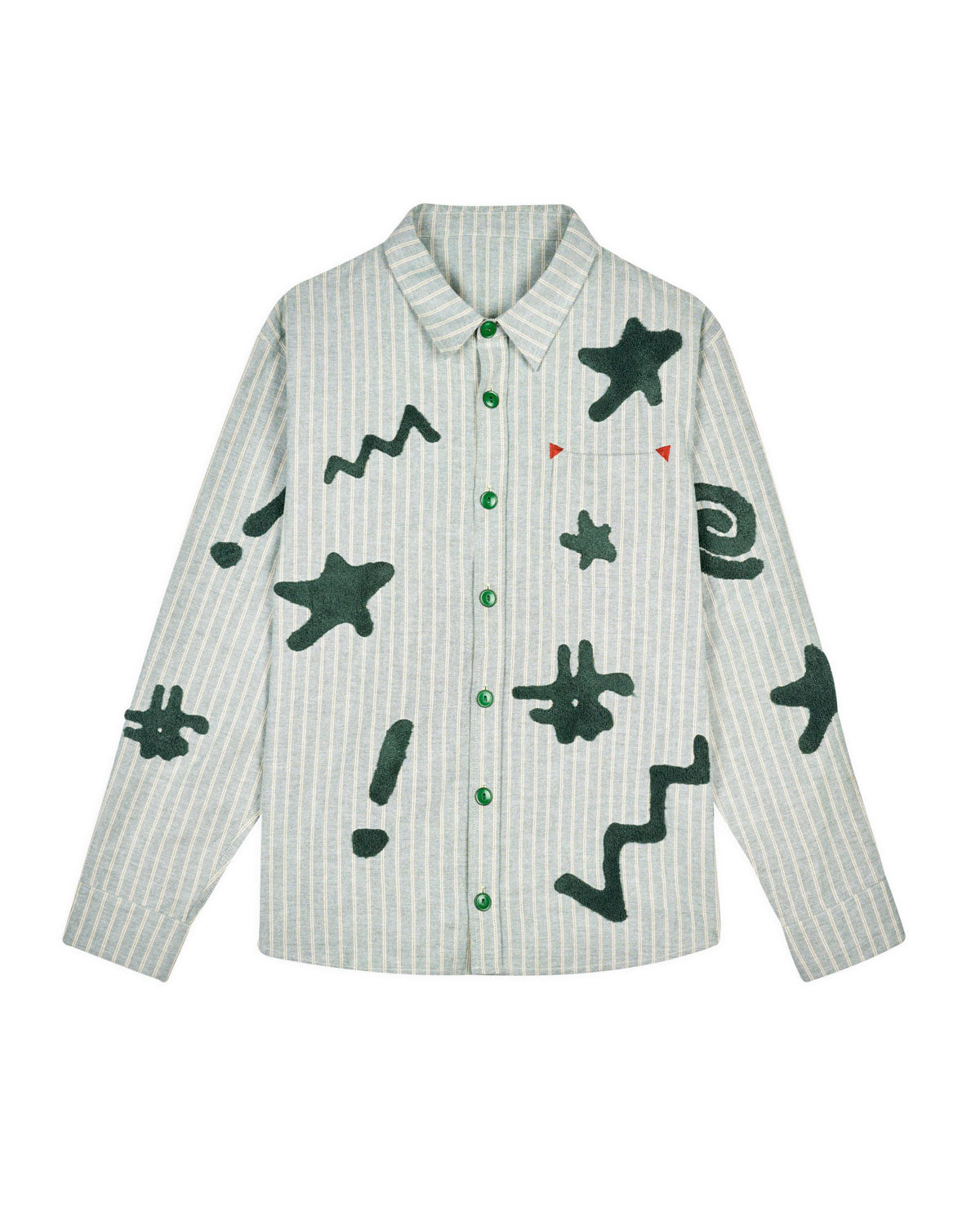 STRIPED CHENILLE SYMBOL BUTTON UP SHIRT