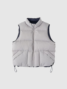 REVERSIBLE DOWN VEST｜STONE x NAVY